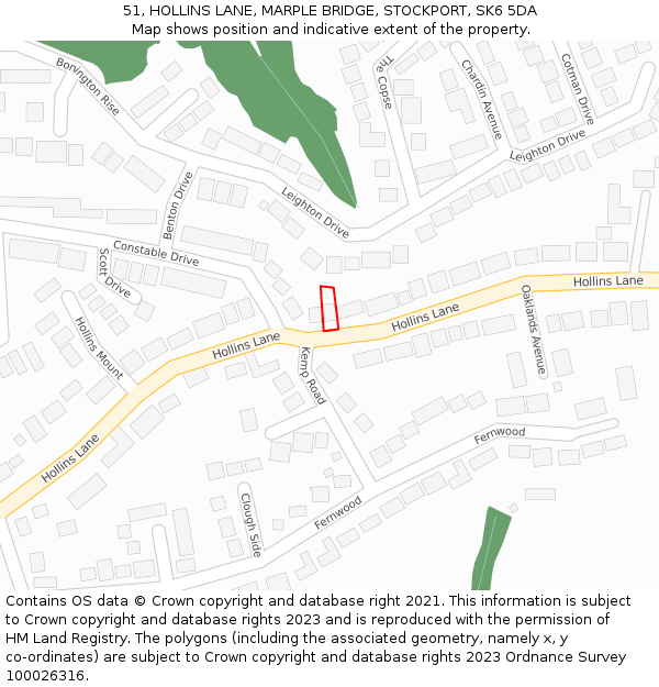 51, HOLLINS LANE, MARPLE BRIDGE, STOCKPORT, SK6 5DA: Location map and indicative extent of plot