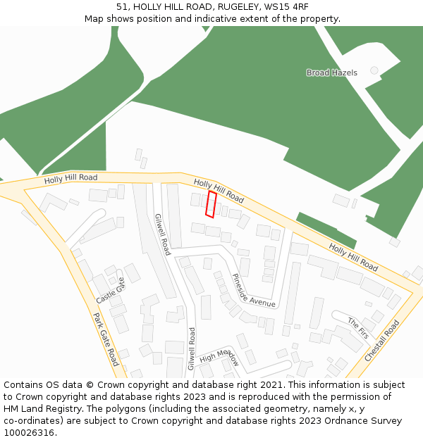 51, HOLLY HILL ROAD, RUGELEY, WS15 4RF: Location map and indicative extent of plot