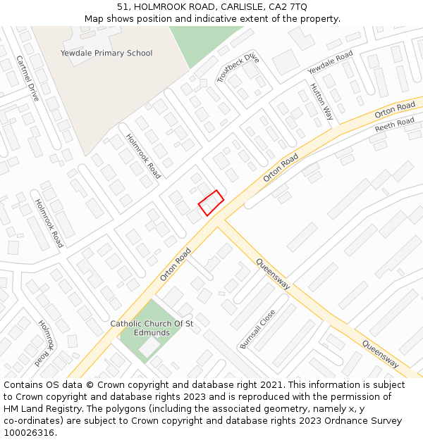 51, HOLMROOK ROAD, CARLISLE, CA2 7TQ: Location map and indicative extent of plot