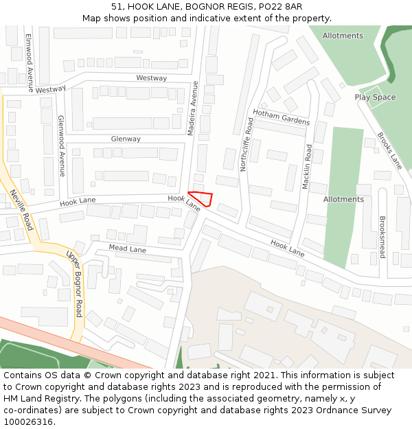 51, HOOK LANE, BOGNOR REGIS, PO22 8AR: Location map and indicative extent of plot