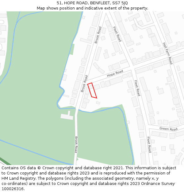 51, HOPE ROAD, BENFLEET, SS7 5JQ: Location map and indicative extent of plot