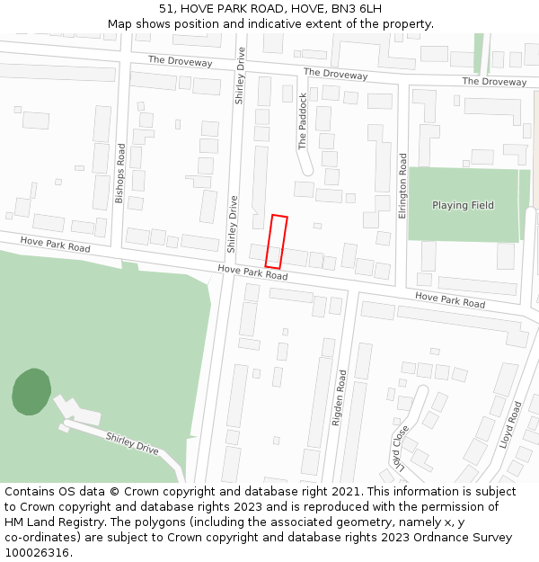 51, HOVE PARK ROAD, HOVE, BN3 6LH: Location map and indicative extent of plot