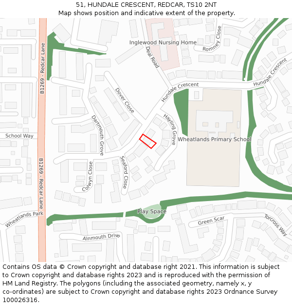 51, HUNDALE CRESCENT, REDCAR, TS10 2NT: Location map and indicative extent of plot