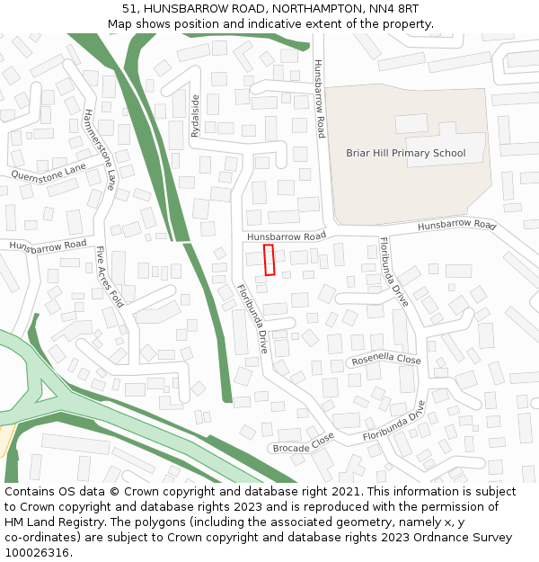 51, HUNSBARROW ROAD, NORTHAMPTON, NN4 8RT: Location map and indicative extent of plot