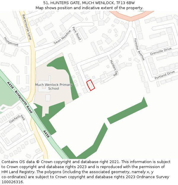 51, HUNTERS GATE, MUCH WENLOCK, TF13 6BW: Location map and indicative extent of plot