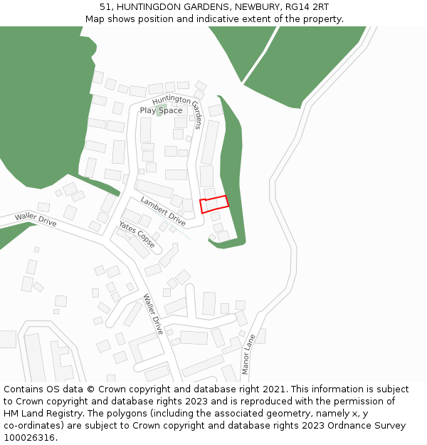51, HUNTINGDON GARDENS, NEWBURY, RG14 2RT: Location map and indicative extent of plot