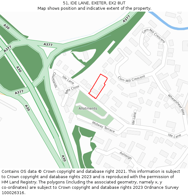 51, IDE LANE, EXETER, EX2 8UT: Location map and indicative extent of plot