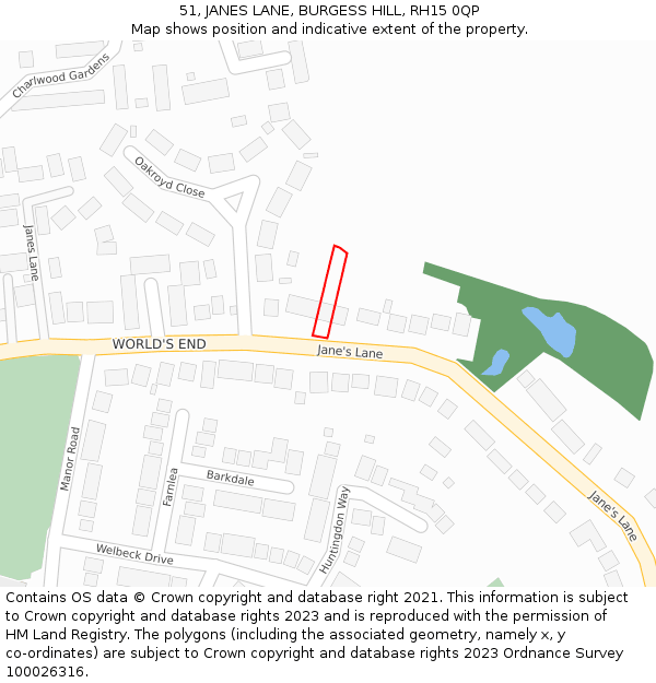 51, JANES LANE, BURGESS HILL, RH15 0QP: Location map and indicative extent of plot