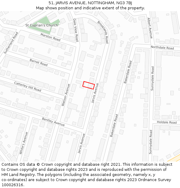 51, JARVIS AVENUE, NOTTINGHAM, NG3 7BJ: Location map and indicative extent of plot