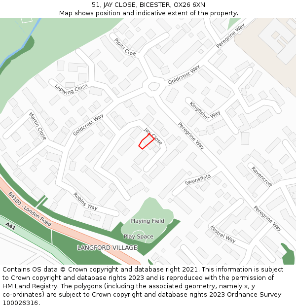 51, JAY CLOSE, BICESTER, OX26 6XN: Location map and indicative extent of plot