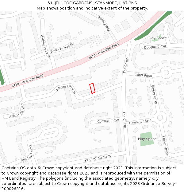 51, JELLICOE GARDENS, STANMORE, HA7 3NS: Location map and indicative extent of plot