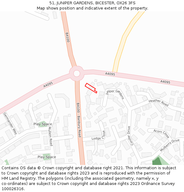 51, JUNIPER GARDENS, BICESTER, OX26 3FS: Location map and indicative extent of plot