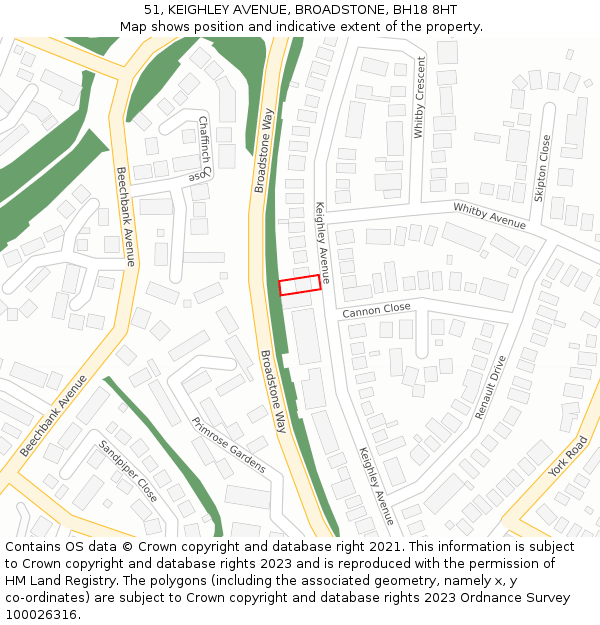 51, KEIGHLEY AVENUE, BROADSTONE, BH18 8HT: Location map and indicative extent of plot