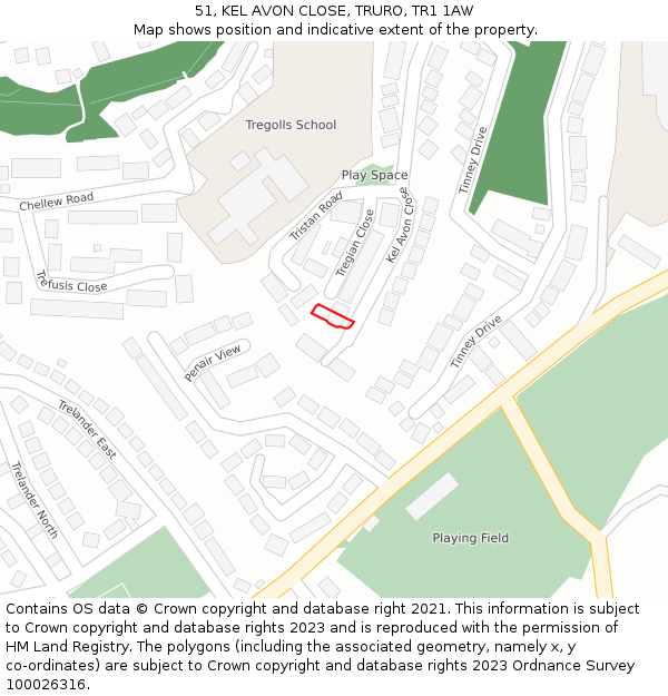 51, KEL AVON CLOSE, TRURO, TR1 1AW: Location map and indicative extent of plot