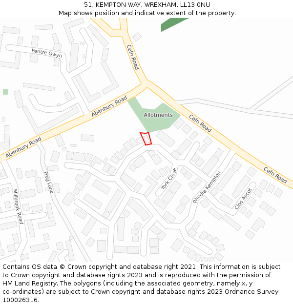 51, KEMPTON WAY, WREXHAM, LL13 0NU: Location map and indicative extent of plot