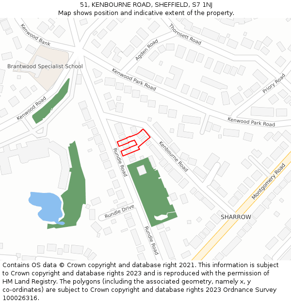 51, KENBOURNE ROAD, SHEFFIELD, S7 1NJ: Location map and indicative extent of plot