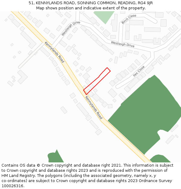 51, KENNYLANDS ROAD, SONNING COMMON, READING, RG4 9JR: Location map and indicative extent of plot