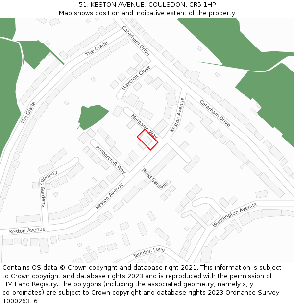 51, KESTON AVENUE, COULSDON, CR5 1HP: Location map and indicative extent of plot