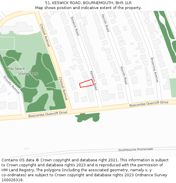 51, KESWICK ROAD, BOURNEMOUTH, BH5 1LR: Location map and indicative extent of plot