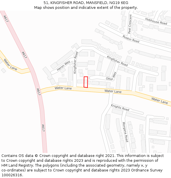 51, KINGFISHER ROAD, MANSFIELD, NG19 6EG: Location map and indicative extent of plot