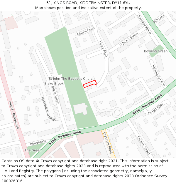 51, KINGS ROAD, KIDDERMINSTER, DY11 6YU: Location map and indicative extent of plot