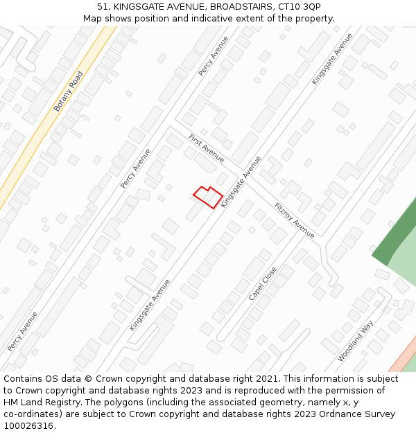 51, KINGSGATE AVENUE, BROADSTAIRS, CT10 3QP: Location map and indicative extent of plot