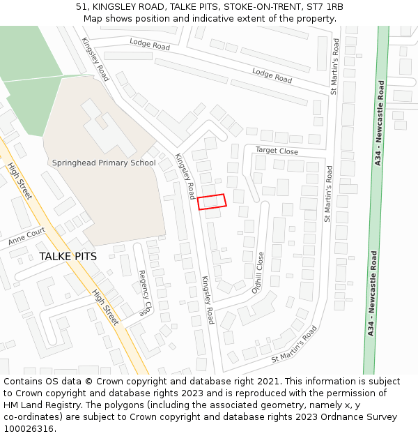 51, KINGSLEY ROAD, TALKE PITS, STOKE-ON-TRENT, ST7 1RB: Location map and indicative extent of plot