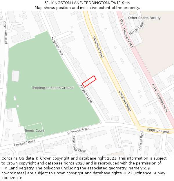 51, KINGSTON LANE, TEDDINGTON, TW11 9HN: Location map and indicative extent of plot