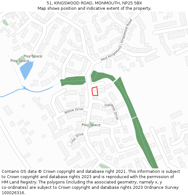 51, KINGSWOOD ROAD, MONMOUTH, NP25 5BX: Location map and indicative extent of plot