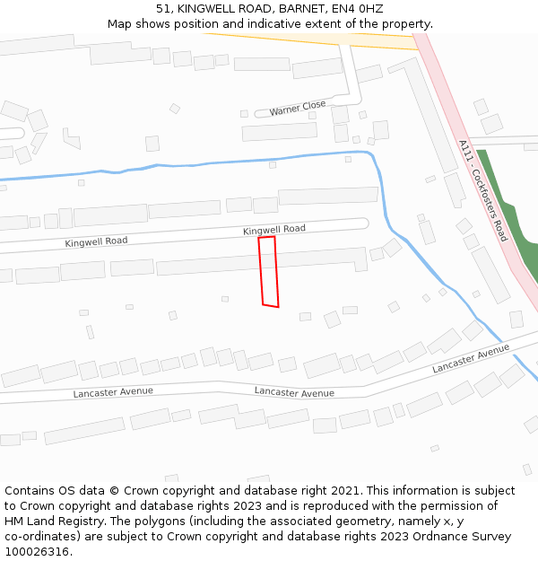 51, KINGWELL ROAD, BARNET, EN4 0HZ: Location map and indicative extent of plot