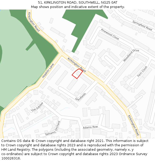 51, KIRKLINGTON ROAD, SOUTHWELL, NG25 0AT: Location map and indicative extent of plot