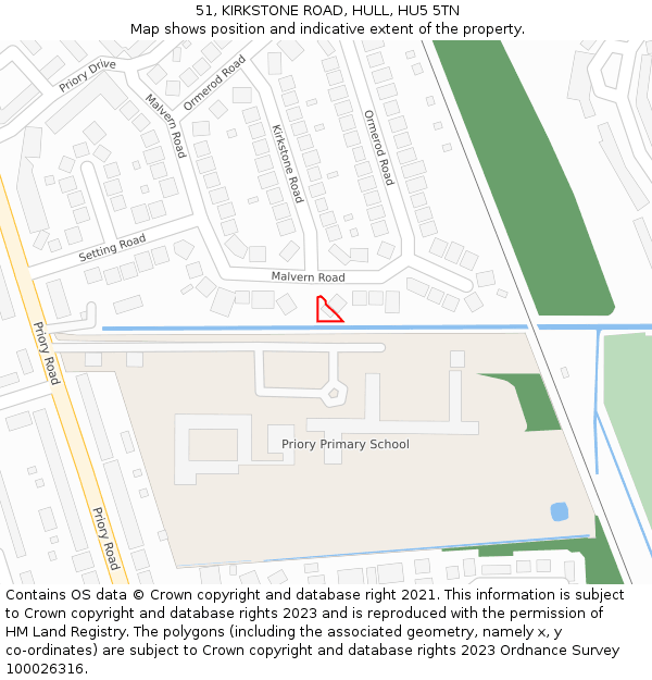 51, KIRKSTONE ROAD, HULL, HU5 5TN: Location map and indicative extent of plot