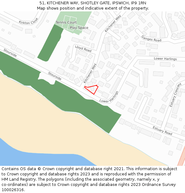 51, KITCHENER WAY, SHOTLEY GATE, IPSWICH, IP9 1RN: Location map and indicative extent of plot