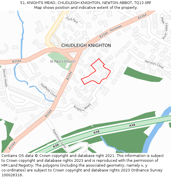 51, KNIGHTS MEAD, CHUDLEIGH KNIGHTON, NEWTON ABBOT, TQ13 0RF: Location map and indicative extent of plot