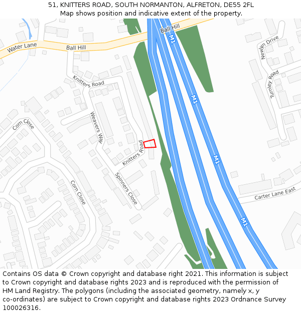 51, KNITTERS ROAD, SOUTH NORMANTON, ALFRETON, DE55 2FL: Location map and indicative extent of plot