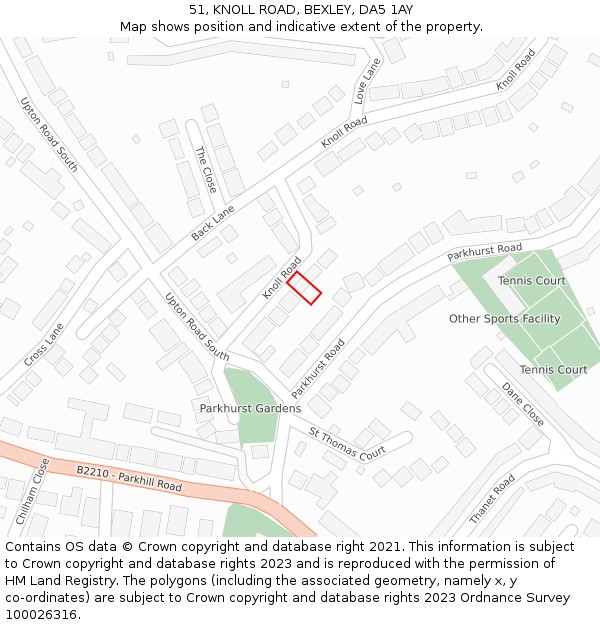 51, KNOLL ROAD, BEXLEY, DA5 1AY: Location map and indicative extent of plot