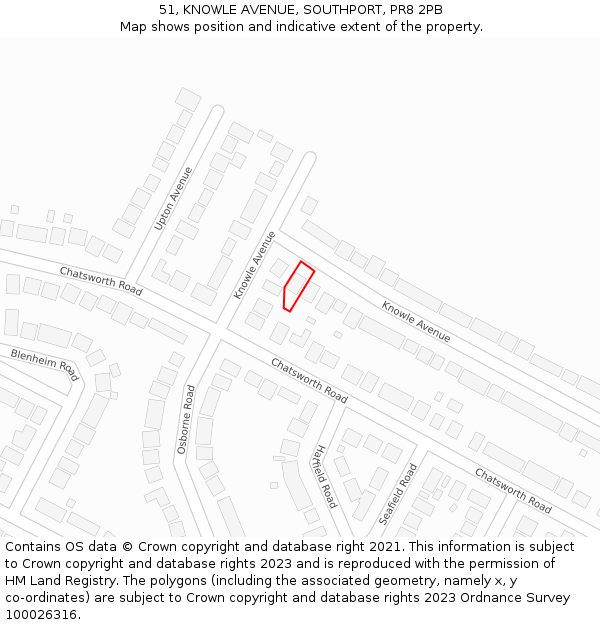 51, KNOWLE AVENUE, SOUTHPORT, PR8 2PB: Location map and indicative extent of plot