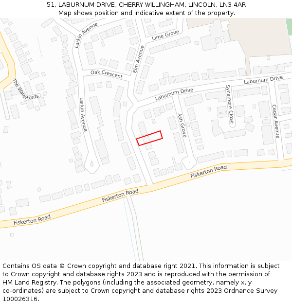 51, LABURNUM DRIVE, CHERRY WILLINGHAM, LINCOLN, LN3 4AR: Location map and indicative extent of plot