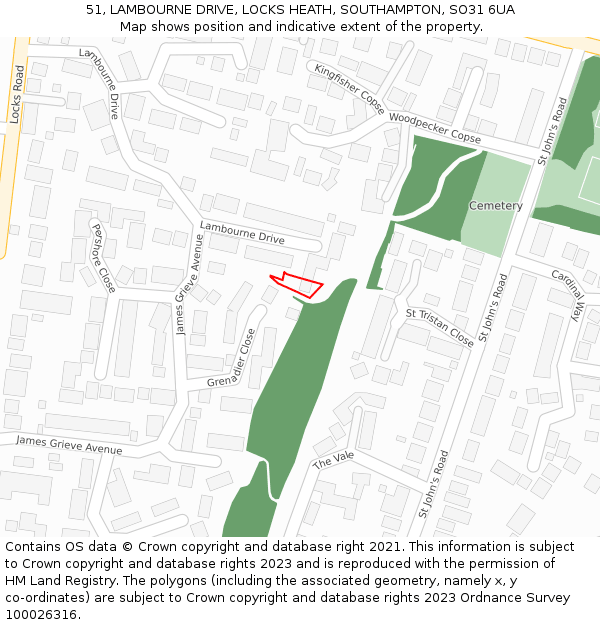 51, LAMBOURNE DRIVE, LOCKS HEATH, SOUTHAMPTON, SO31 6UA: Location map and indicative extent of plot