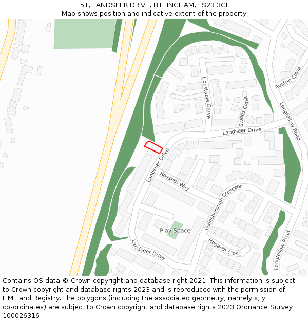 51, LANDSEER DRIVE, BILLINGHAM, TS23 3GF: Location map and indicative extent of plot