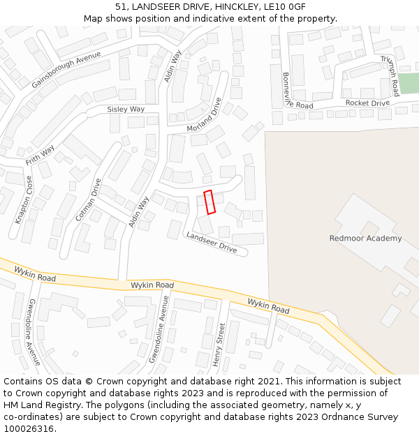 51, LANDSEER DRIVE, HINCKLEY, LE10 0GF: Location map and indicative extent of plot