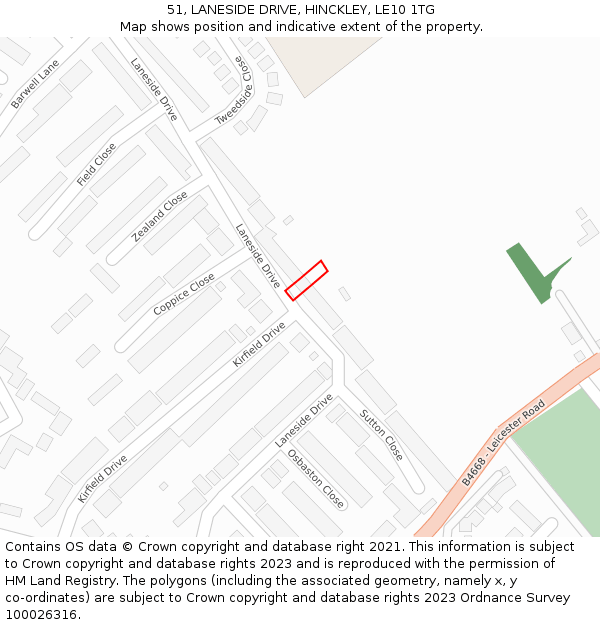 51, LANESIDE DRIVE, HINCKLEY, LE10 1TG: Location map and indicative extent of plot