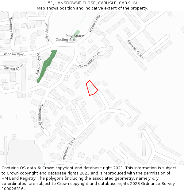 51, LANSDOWNE CLOSE, CARLISLE, CA3 9HN: Location map and indicative extent of plot