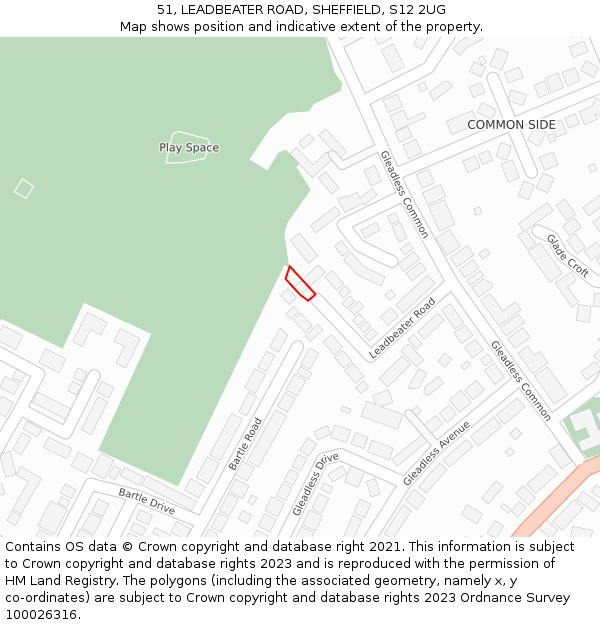 51, LEADBEATER ROAD, SHEFFIELD, S12 2UG: Location map and indicative extent of plot