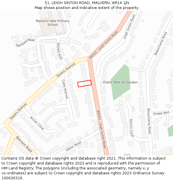 51, LEIGH SINTON ROAD, MALVERN, WR14 1JN: Location map and indicative extent of plot