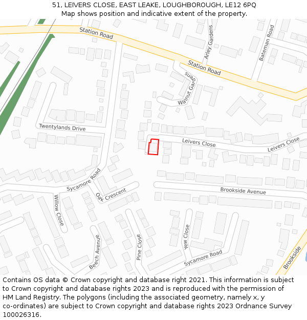 51, LEIVERS CLOSE, EAST LEAKE, LOUGHBOROUGH, LE12 6PQ: Location map and indicative extent of plot