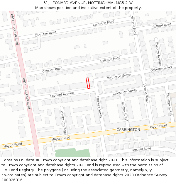 51, LEONARD AVENUE, NOTTINGHAM, NG5 2LW: Location map and indicative extent of plot