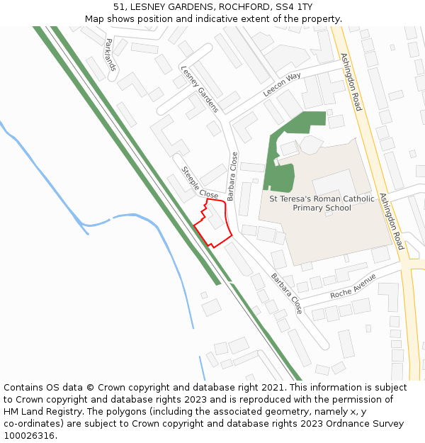 51, LESNEY GARDENS, ROCHFORD, SS4 1TY: Location map and indicative extent of plot