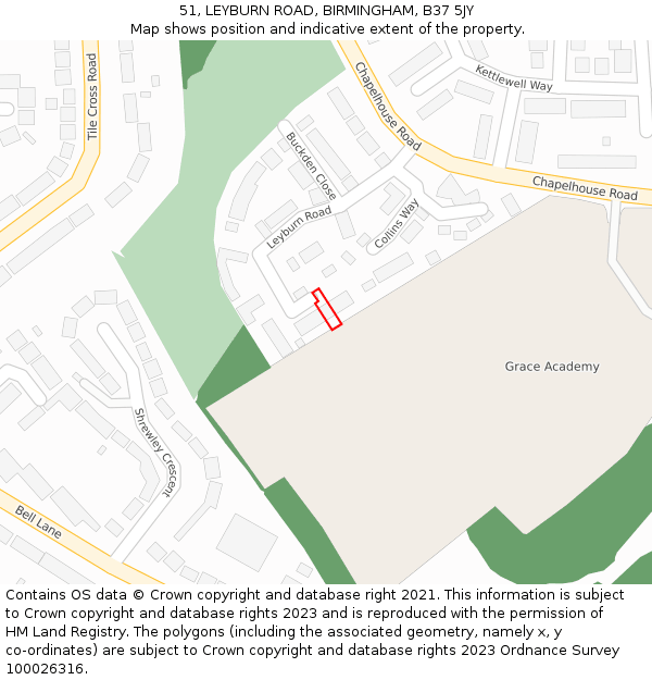 51, LEYBURN ROAD, BIRMINGHAM, B37 5JY: Location map and indicative extent of plot