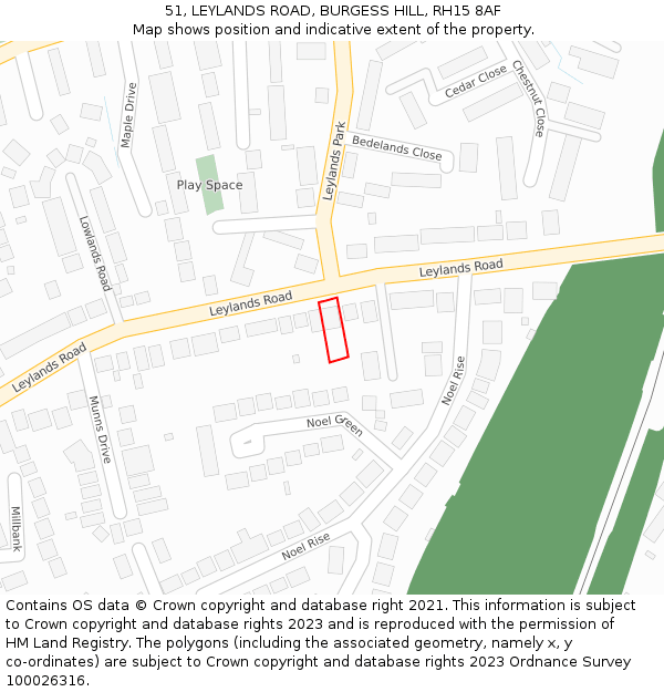 51, LEYLANDS ROAD, BURGESS HILL, RH15 8AF: Location map and indicative extent of plot